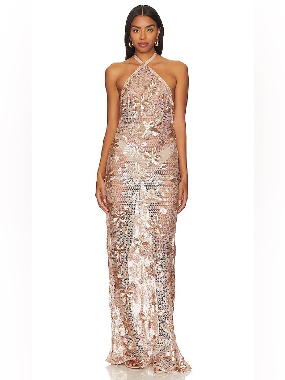 Floral Embellished Halter Gown